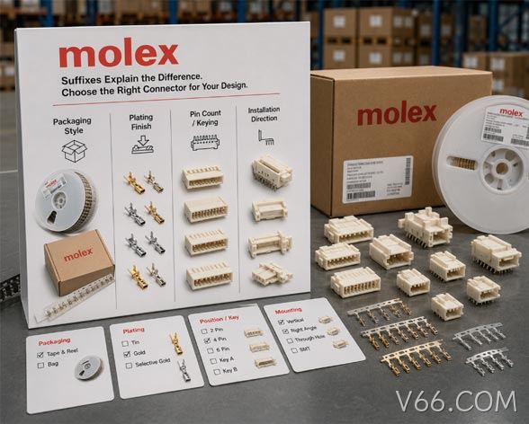 Molex连接器型号后缀不同代表什么？采购时能不能通用？